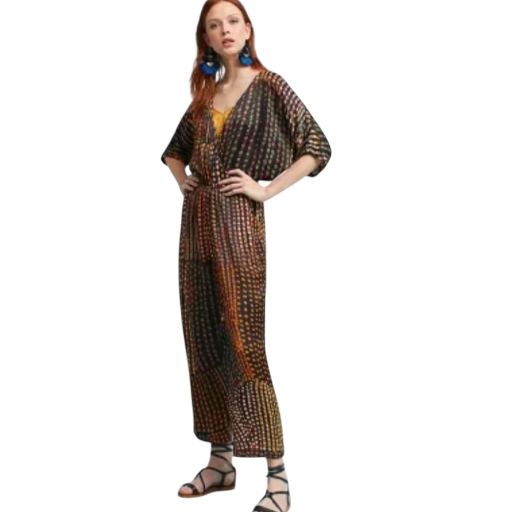 Anthropologie Blank London Womens Jumpsuit Multicolor Polka Dot V Neck Size XS